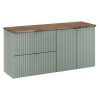 Set mobilier de baie Line Reed Green, MDF, PAL melaminat, verde, blat stejar casella, L.120 cm, SET-LRG B NAT CASELLA 120CM