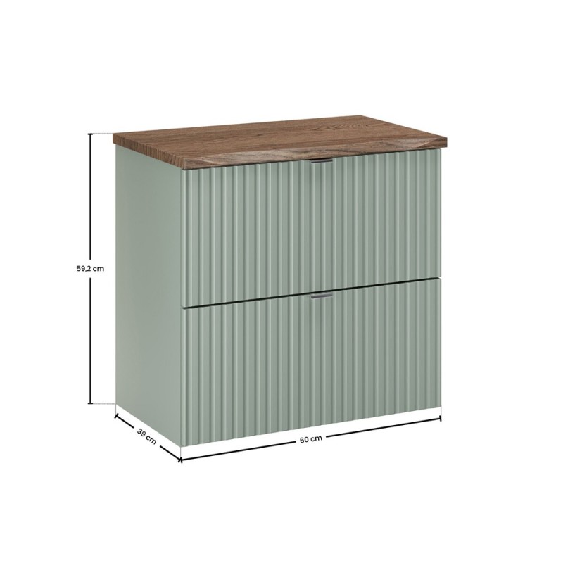 Set mobilier de baie Line Reed Green, MDF, PAL melaminat, verde, blat stejar vintage, L.60 cm, SET-LRG B NAT CASELLA 60CM
