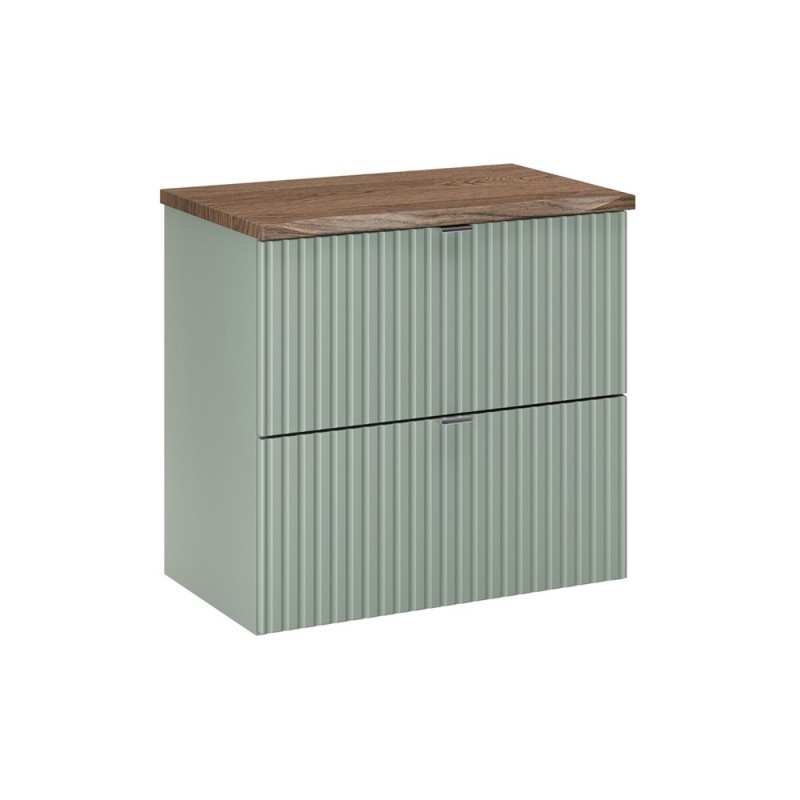 Set mobilier de baie Line Reed Green, MDF, PAL melaminat, verde, blat stejar vintage, L.60 cm, SET-LRG B NAT CASELLA 60CM