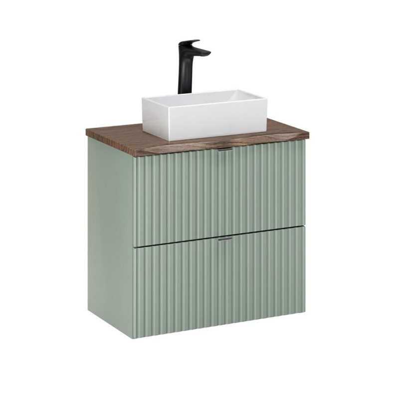 Set mobilier de baie Line Reed Green, MDF, PAL melaminat, verde, blat stejar vintage, L.60 cm, lavoar Gaja, SET-LRG B NAT CASELLA 60CM UN GAJA