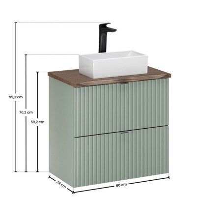 Set mobilier de baie Line Reed Green, MDF, PAL melaminat, verde, blat stejar vintage, L.60 cm, lavoar Gaja, SET-LRG B NAT CASELLA 60CM UN GAJA
