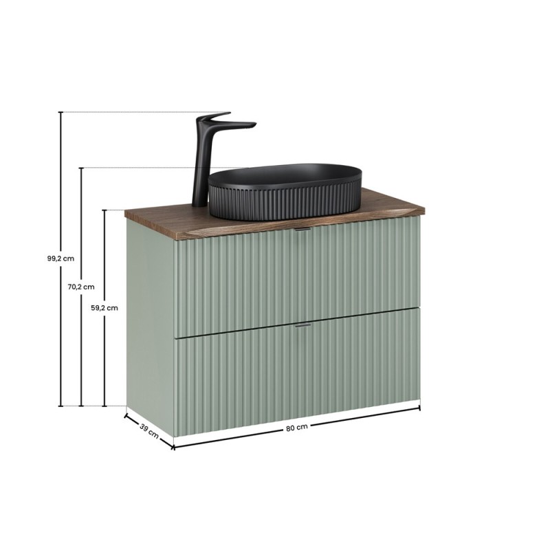 Set mobilier de baie Line Reed Green, MDF, PAL melaminat, verde, blat stejar casella, L.80 cm, lavoar Beyond, SET-LRG B NAT CASELLA 80CM UN BEYOND