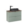 Set mobilier de baie Line Reed Green, MDF, PAL melaminat, verde, blat stejar casella, L.80 cm, lavoar Beyond, SET-LRG B NAT CASELLA 80CM UN BEYOND