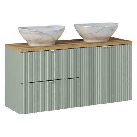 Set mobilier de baie Line Reed Green, MDF, PAL melaminat, verde, blat stejar evoke, lavoare Pati, L.120 cm, 