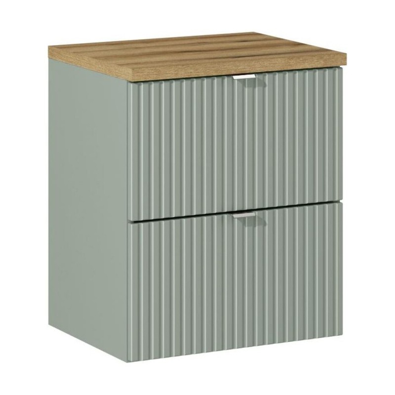 Set mobilier de baie Line Reed Green, MDF, PAL melaminat, verde, blat stejar evoke, L.50 cm, SET-LRG B OAK 50CM S