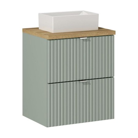 Set mobilier de baie Line Reed Green, MDF, PAL melaminat, verde, blat stejar evoke, L.50 cm, lavoar Gaja, SET-LRG B OAK 50CM UN GAJA