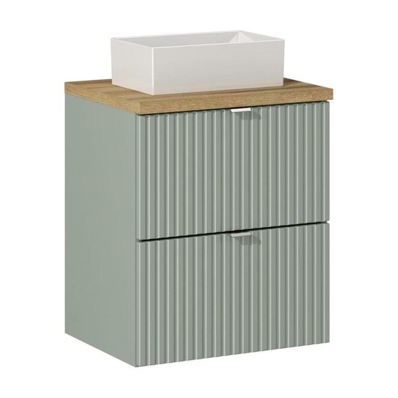 Set mobilier de baie Line Reed Green, MDF, PAL melaminat, verde, blat stejar evoke, L.50 cm, lavoar Gaja, SET-LRG B OAK 50CM UN GAJA