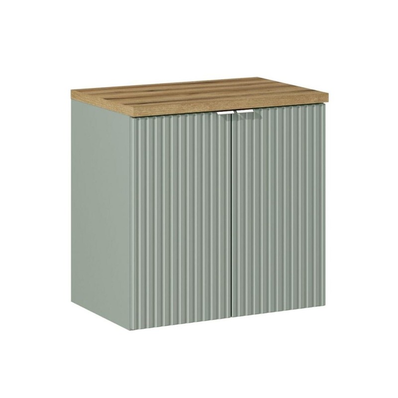 Set mobilier de baie Line Reed Green, MDF, PAL melaminat, verde, blat stejar evoke, L.60 cm, SET-LRG B OAK 60CM D