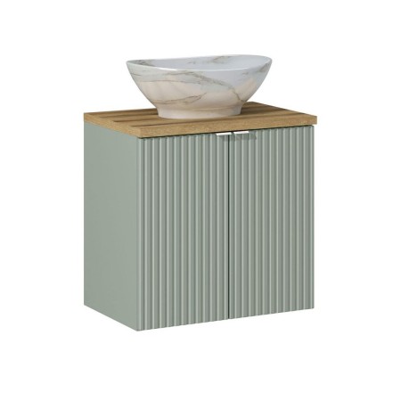Set mobilier de baie Line Reed Green, MDF, PAL melaminat, verde, blat stejar evoke, L.60 cm, lavoar Pati, SET-LRG B OAK 60CM D UN PATI