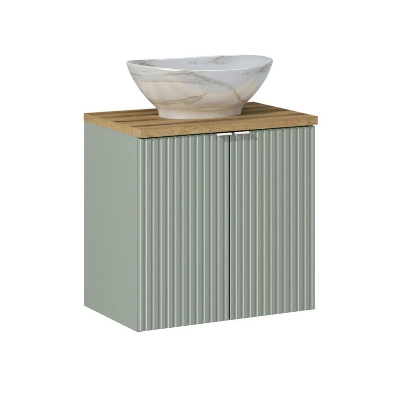 Set mobilier de baie Line Reed Green, MDF, PAL melaminat, verde, blat stejar evoke, L.60 cm, lavoar Pati, SET-LRG B OAK 60CM D UN PATI