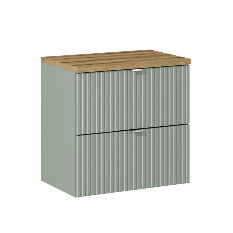 Set mobilier de baie Line Reed Green, MDF, PAL melaminat, verde, blat stejar evoke, L.60 cm, SET-LRG B OAK 60CM S