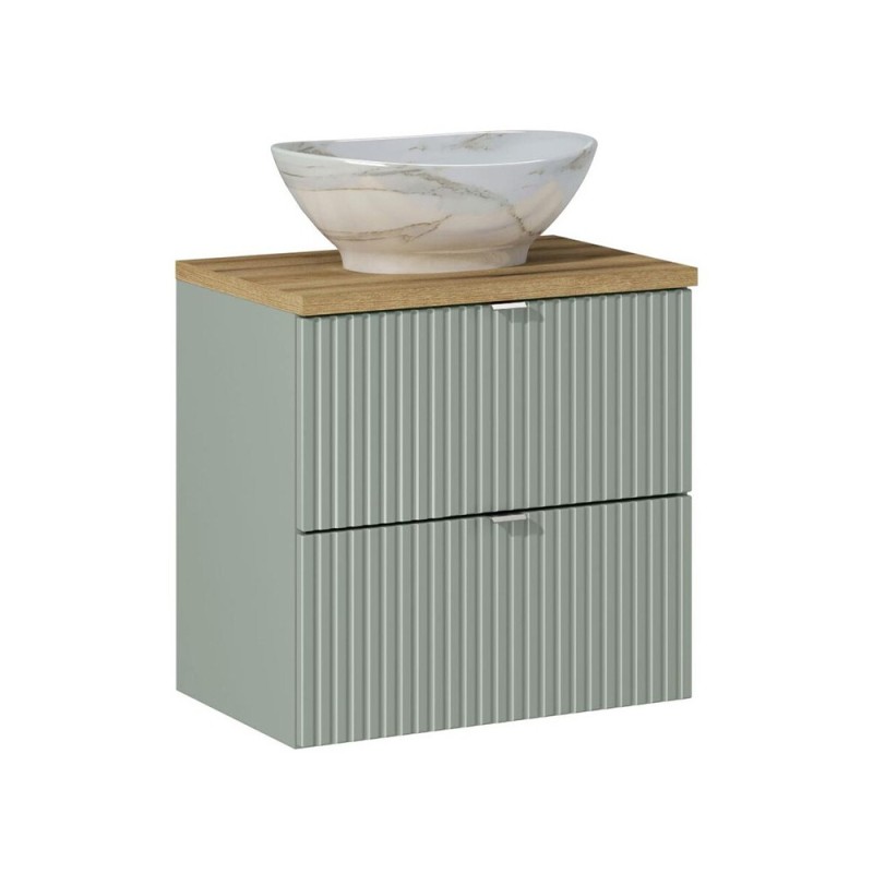 Set mobilier de baie Line Reed Green, MDF, PAL melaminat, verde, blat stejar evoke, L.60 cm, lavoar Pati, SET-LRG B OAK 60CM S UN PATI