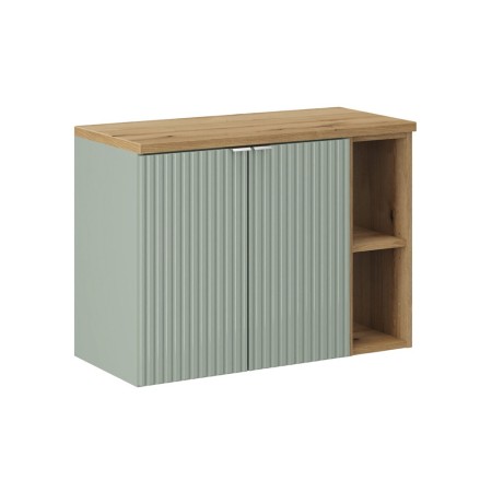 Set mobilier de baie Line Reed Green, MDF, PAL melaminat, verde, blat stejar evoke, L.80 cm, SET-LRG B OAK 80CM D LR