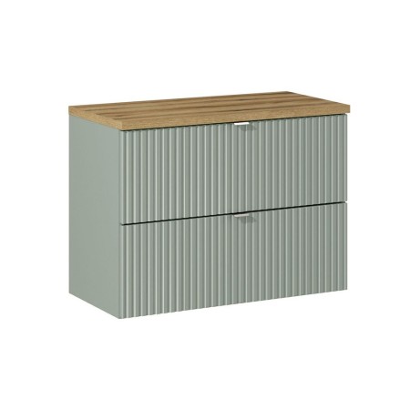 Set mobilier de baie Line Reed Green, MDF, PAL melaminat, verde, blat stejar evoke, L.80 cm, SET-LRG B OAK 80CM S