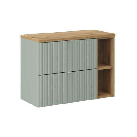Set mobilier de baie Line Reed Green, MDF, PAL melaminat, verde, blat stejar evoke, L.80 cm, SET-LRG B OAK 80CM S LR
