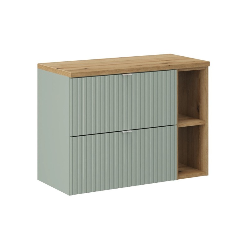 Set mobilier de baie Line Reed Green, MDF, PAL melaminat, verde, blat stejar evoke, L.80 cm, SET-LRG B OAK 80CM S LR