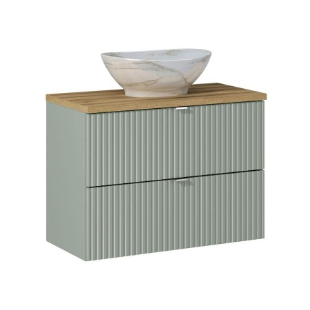 Set mobilier de baie Line Reed Green, MDF, PAL melaminat, verde, blat stejar evoke, L.80 cm, lavoar Pati, SET-LRG B OAK 80CM S UN PATI
