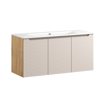 Set mobilier de baie Luxor Beige, MDF, PAL melaminat, stejar uleiat/bej, lavoar Sky, L.120 cm, SET-LXB 120CM D SKY