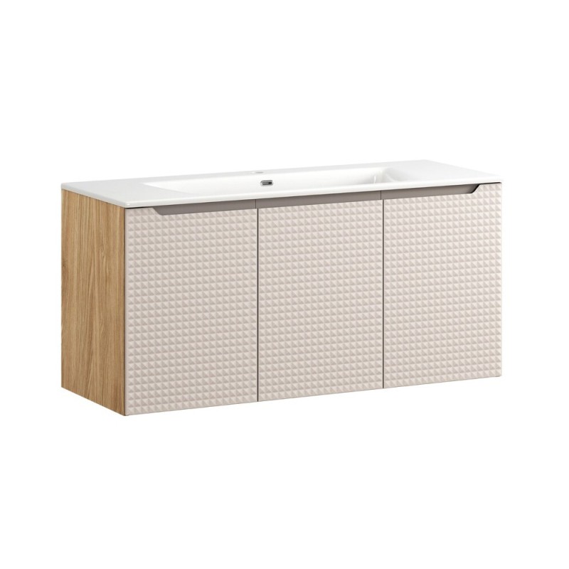 Set mobilier de baie Luxor Beige, MDF, PAL melaminat, stejar uleiat/bej, lavoar Sky, L.120 cm, SET-LXB 120CM D SKY