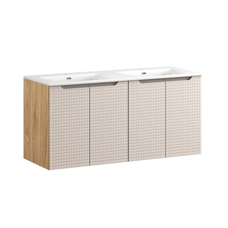 Set mobilier de baie Luxor Beige, MDF, PAL melaminat, stejar uleiat/bej, lavoar Sky, L.120 cm, SET-LXB 120CM S SKY
