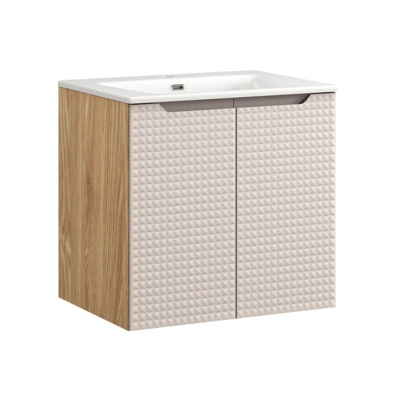 Set mobilier de baie Luxor Beige, MDF, PAL melaminat, stejar uleiat/bej, lavoar Sky, L.60 cm, SET-LXB 60CM D SKY