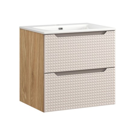Set mobilier de baie Luxor Beige, MDF, PAL melaminat, stejar uleiat/bej, lavoar Sky, L.60 cm, SET-LXB 60CM S SKY