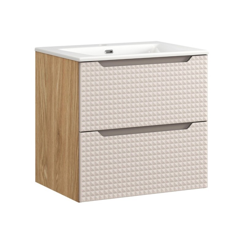 Set mobilier de baie Luxor Beige, MDF, PAL melaminat, stejar uleiat/bej, lavoar Sky, L.60 cm, SET-LXB 60CM S SKY