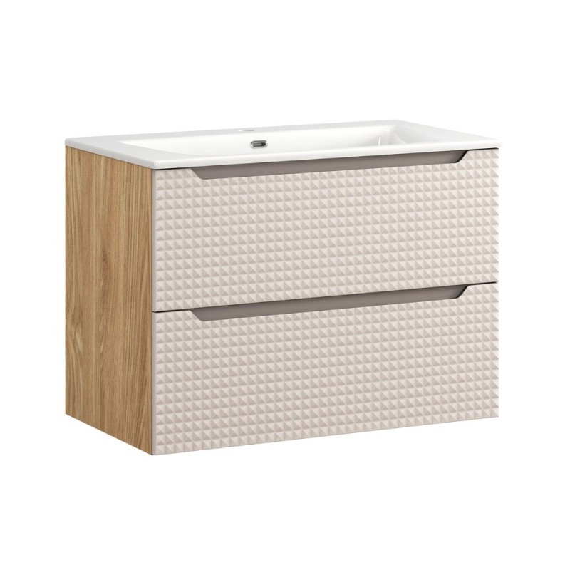 Set mobilier de baie Luxor Beige, MDF, PAL melaminat, stejar uleiat/bej, lavoar Sky, L.80 cm, SET-LXB 80CM S SKY