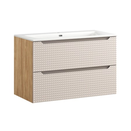 Set mobilier de baie Luxor Beige, MDF, PAL melaminat, stejar uleiat/bej, lavoar Sky, L.90 cm, SET-LXB 90CM S SKY