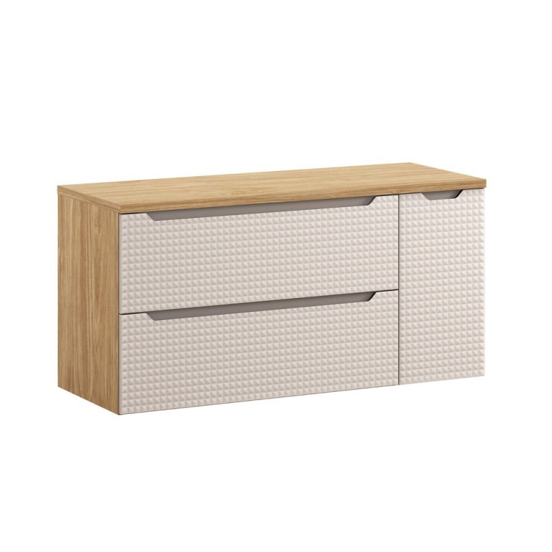Set mobilier de baie Luxor Beige, MDF, PAL melaminat, stejar uleiat/bej, blat stejar uleiat, L.120 cm, SET-LXB B 120CM S LC30