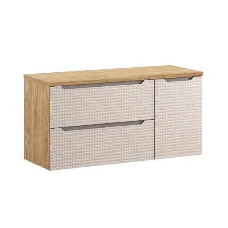 Set mobilier de baie Luxor Beige, MDF, PAL melaminat, stejar uleiat/bej, blat stejar uleiat, L.120 cm, SET-LXB B 120CM S LC40