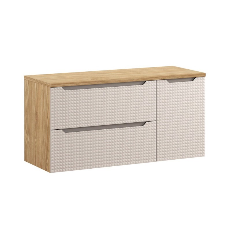 Set mobilier de baie Luxor Beige, MDF, PAL melaminat, stejar uleiat/bej, blat stejar uleiat, L.120 cm, SET-LXB B 120CM S LC40