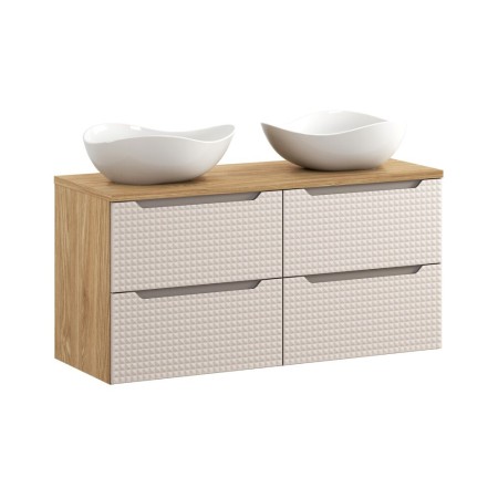 Set mobilier de baie Luxor Beige, MDF, PAL melaminat, stejar uleiat/bej, blat stejar uleiat, L.120 cm, lavoare Cloud, SET-LXB B 120CM S UN CLOUD