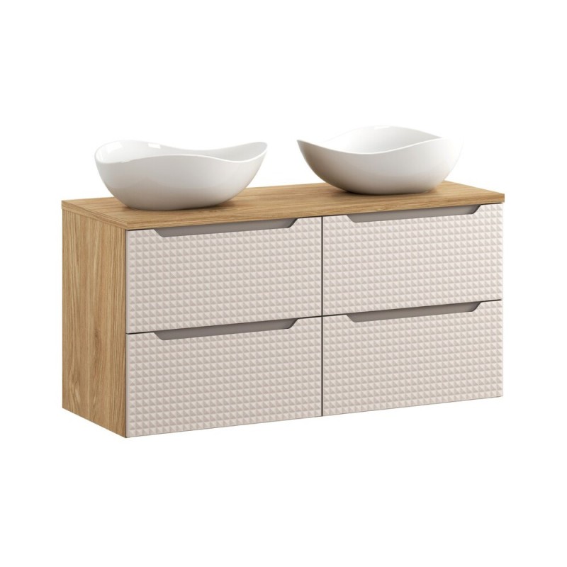 Set mobilier de baie Luxor Beige, MDF, PAL melaminat, stejar uleiat/bej, blat stejar uleiat, L.120 cm, lavoare Cloud, SET-LXB B 120CM S UN CLOUD