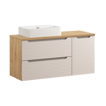 Set mobilier de baie Luxor Beige, MDF, PAL melaminat, stejar uleiat/bej, lavoar Trust, L.120 cm, SET-LXB B 120CM S UN TRUST WH