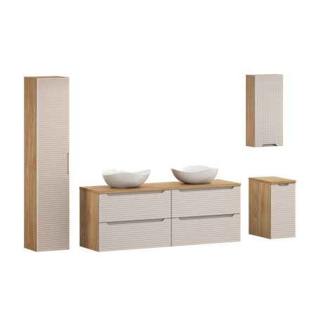 Set mobilier de baie Luxor Beige, MDF, PAL melaminat, stejar uleiat/bej, blat stejar uleiat, L.160 cm, lavoare Cloud, dulap inalt H.170 cm, SET-LXB B 160CM S UN CLOUD HC1D LC UC