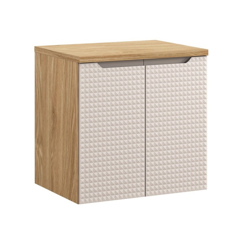 Set mobilier de baie Luxor Beige, MDF, PAL melaminat, stejar uleiat/bej, blat stejar uleiat, L.60 cm, SET-LXB B 60CM D