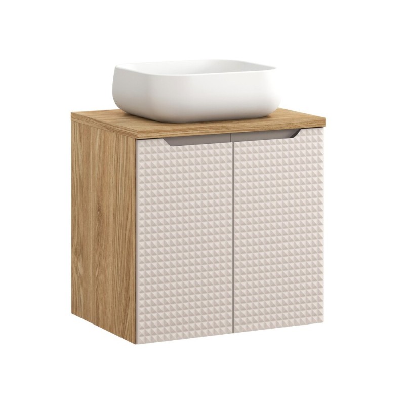 Set mobilier de baie Luxor Beige, MDF, PAL melaminat, stejar uleiat/bej, lavoar Nika, L.60 cm, SET-LXB B 60CM D UN NIKA WH
