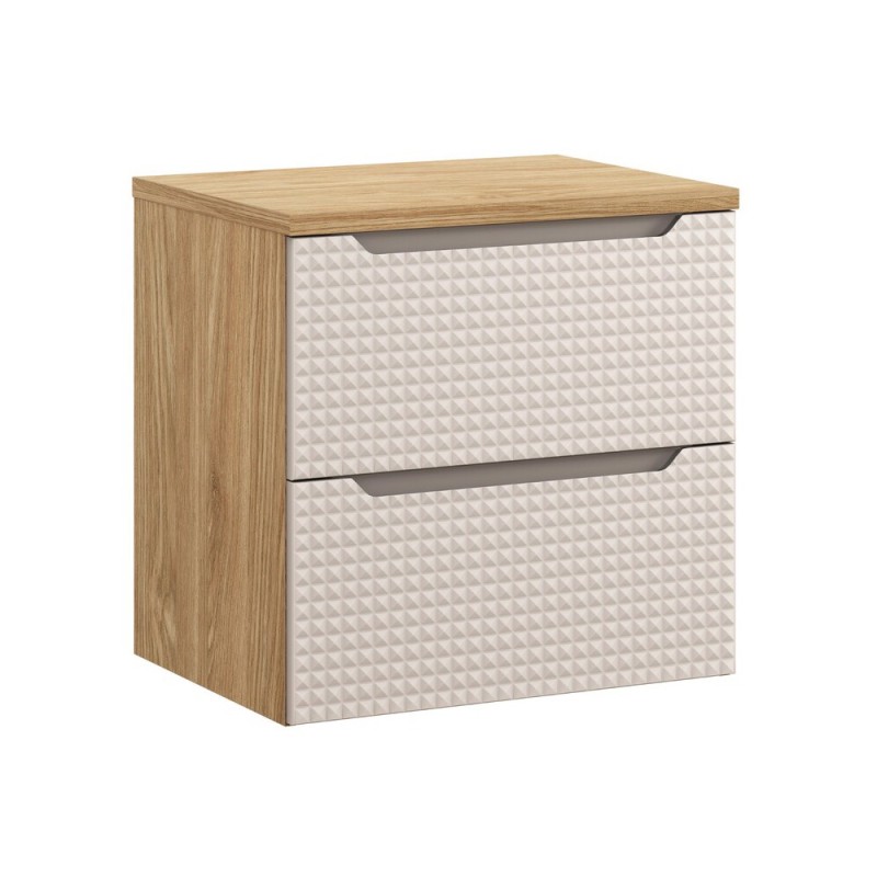 Set mobilier de baie Luxor Beige, MDF, PAL melaminat, stejar uleiat/bej, blat stejar uleiat, L.60 cm, SET-LXB B 60CM S