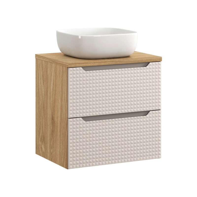 Set mobilier de baie Luxor Beige, MDF, PAL melaminat, stejar uleiat/bej, lavoar Smile, L.60 cm, SET-LXB B 60CM S UN SMILE 40