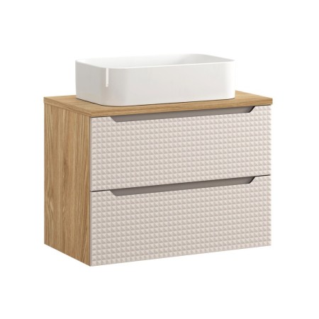Set mobilier de baie Luxor Beige, MDF, PAL melaminat, stejar uleiat/bej, lavoar Kati, L.80 cm, SET-LXB B 80CM S UN KATI