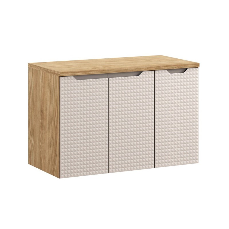 Set mobilier de baie Luxor Beige, MDF, PAL melaminat, stejar uleiat/bej, blat stejar uleiat, L.90 cm, SET-LXB B 90CM D