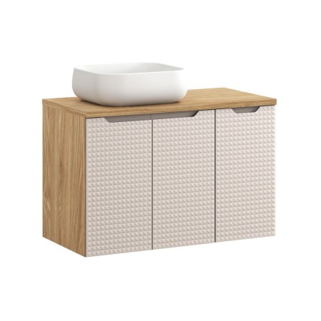 Set mobilier de baie Luxor Beige, MDF, PAL melaminat, stejar uleiat/bej, lavoar Nika, L.90 cm, SET-LXB B 90CM D UN NIKA WH