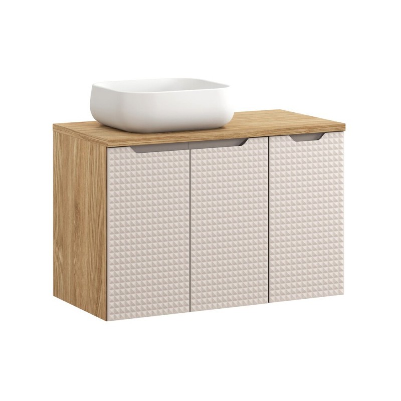 Set mobilier de baie Luxor Beige, MDF, PAL melaminat, stejar uleiat/bej, lavoar Nika, L.90 cm, SET-LXB B 90CM D UN NIKA WH