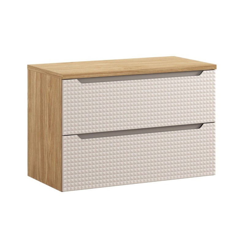 Set mobilier de baie Luxor Beige, MDF, PAL melaminat, stejar uleiat/bej, blat stejar uleiat, L.90 cm, SET-LXB B 90CM S