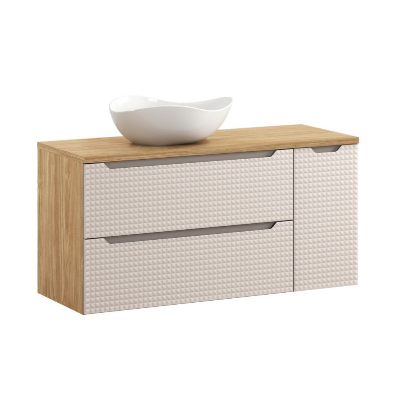 Set mobilier de baie Luxor Beige, MDF, PAL melaminat, stejar uleiat/bej, lavoar Cloud, L.90 cm, SET-LXB B 90CM S UN CLOUD