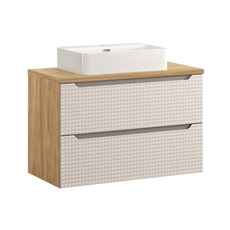 Set mobilier de baie Luxor Beige, MDF, PAL melaminat, stejar uleiat/bej, lavoar Trust, L.90 cm, SET-LXB B 90CM S UN TRUST WH
