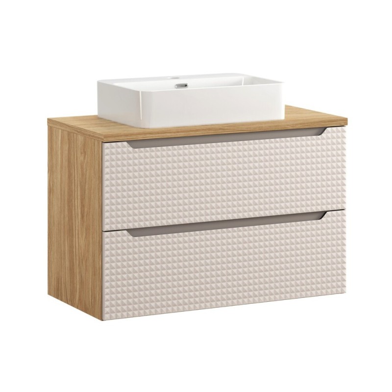 Set mobilier de baie Luxor Beige, MDF, PAL melaminat, stejar uleiat/bej, lavoar Trust, L.90 cm, SET-LXB B 90CM S UN TRUST WH