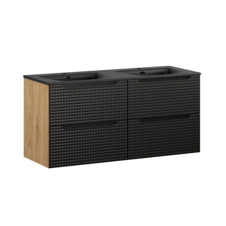Set mobilier de baie Luxor Black, MDF, PAL melaminat, stejar uleiat/negru mat, lavoar Sky, L.120 cm, SET-LXBL 120CM S SKY BL