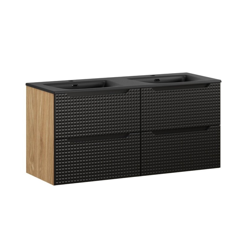 Set mobilier de baie Luxor Black, MDF, PAL melaminat, stejar uleiat/negru mat, lavoar Sky, L.120 cm, SET-LXBL 120CM S SKY BL